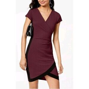 Almost Famous Bodycon Dress with Ruched Waist and V-neck Size Large